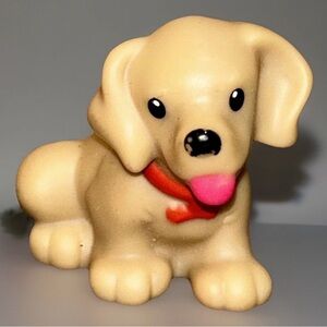 Fisher-Price Little People tan puppy dog figure with a red collar 2012 2”